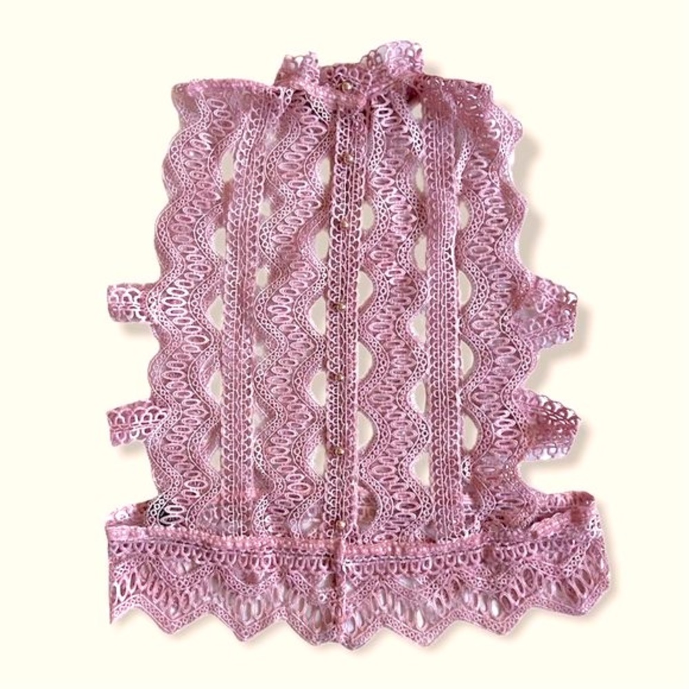 NEW POL Pink Sleeveless Mock Neck Button Down Crochet Top Sizes S/M, M/L